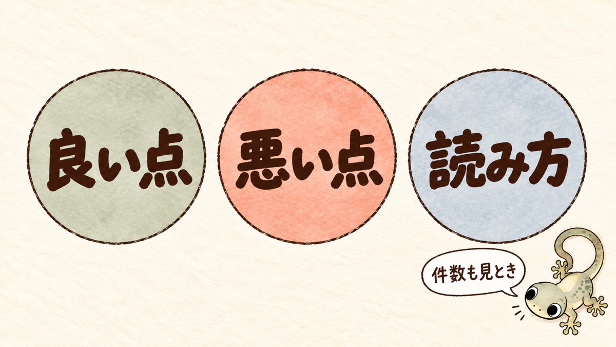 色ちがいの丸を3つ・右下に小さなヤモリ